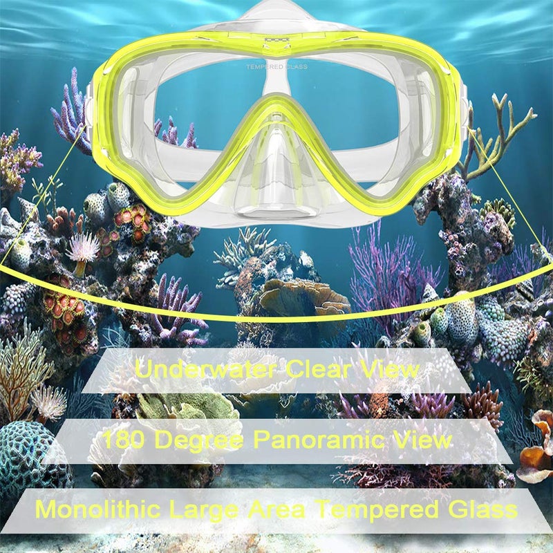 WACOOL Snorkeling Snorkel Diving Scuba Package Set Gear for Kids Youth Junior Anti-Fog Coated Glass with Silicon Mouth Piece Purge Valve and Anti-Splash (Yellow) - Image 2